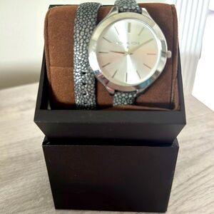 Michael Kors Leather Wrap Bracelet Watch